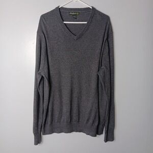 Eddie Bauer Sweater Mens Size XL Tall Gray Pullover V-Neck Cotton Cashmere Blend